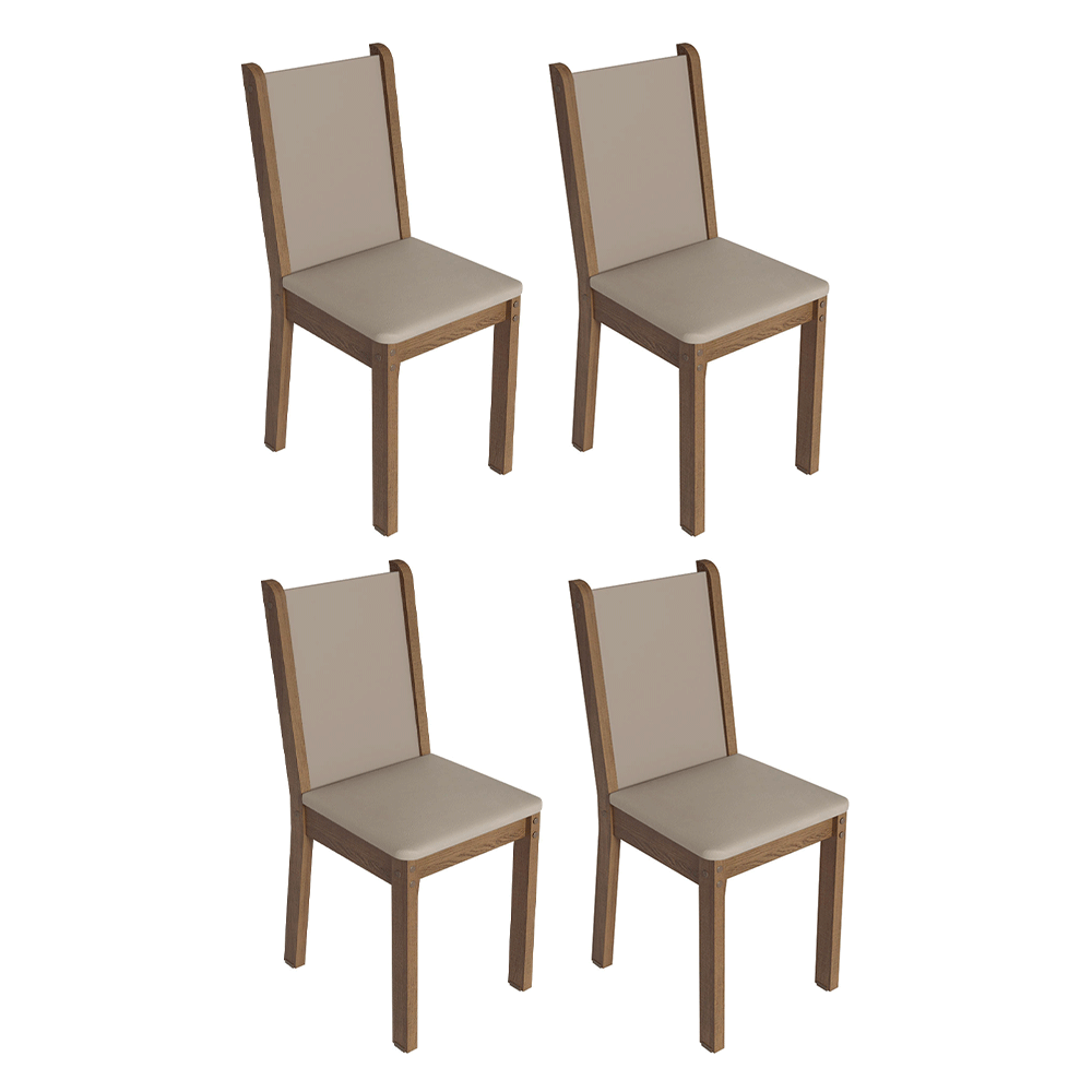 Conjunto Sala de Jantar Mesa Tampo de Vidro 4 Cadeiras Rustic/Crema/Sintético Bege Martina Madesa