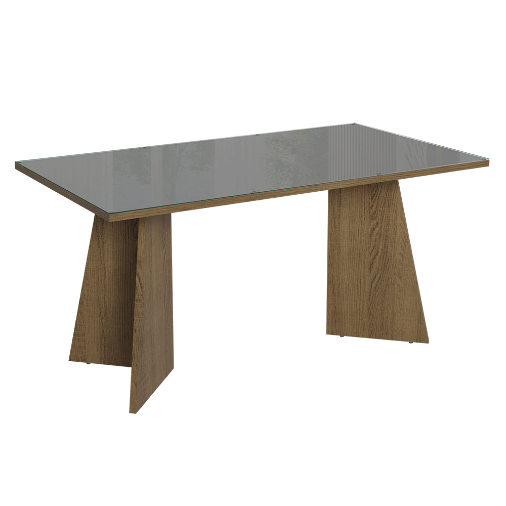 Conjunto Sala de Jantar Mesa Tampo de Vidro 4 Cadeiras Rustic/Cinza/Silver Porto Madesa