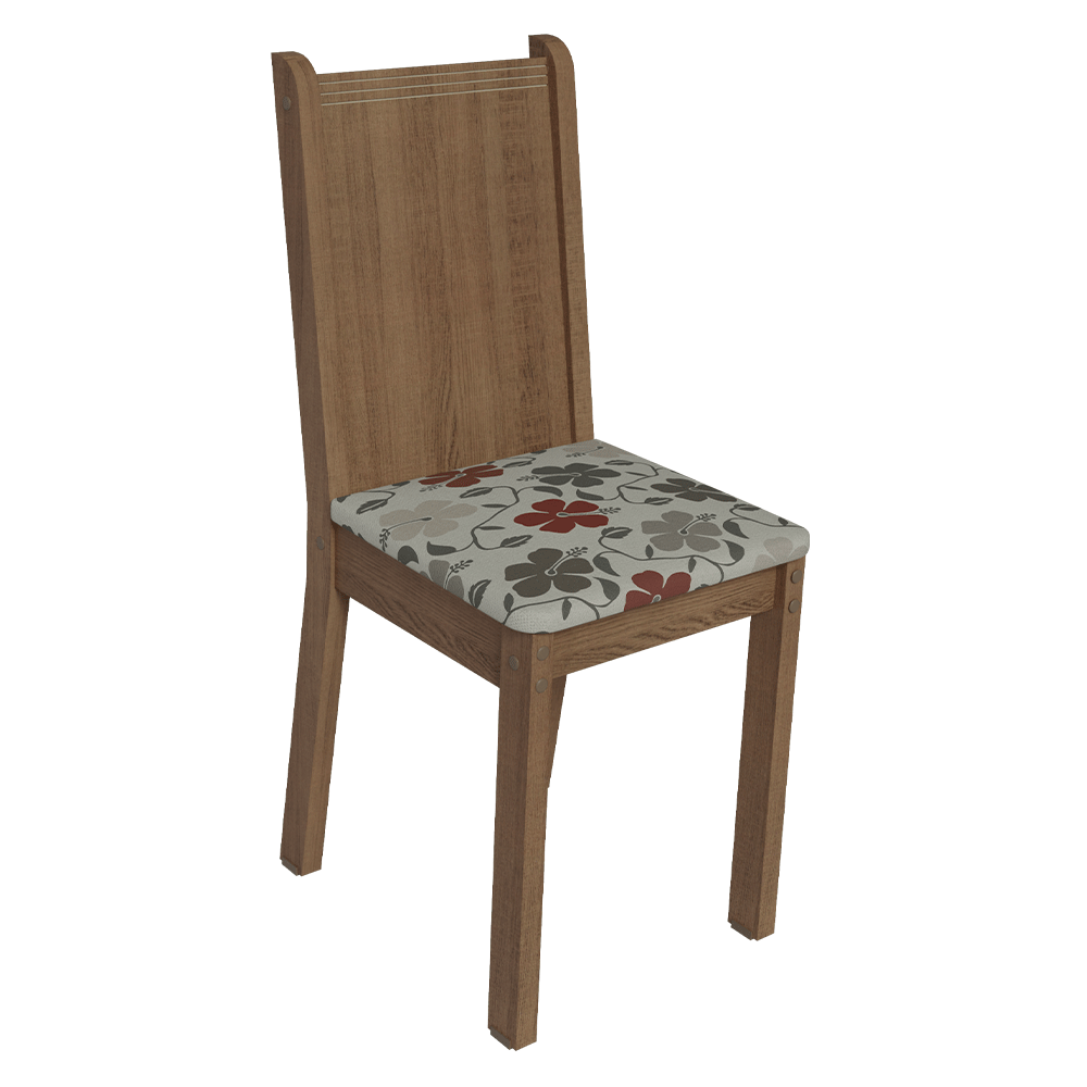 Conjunto Sala de Jantar Amora Mesa Tampo de Madeira 4 Cadeiras Rustic/Crema/Floral Hibiscos Madesa