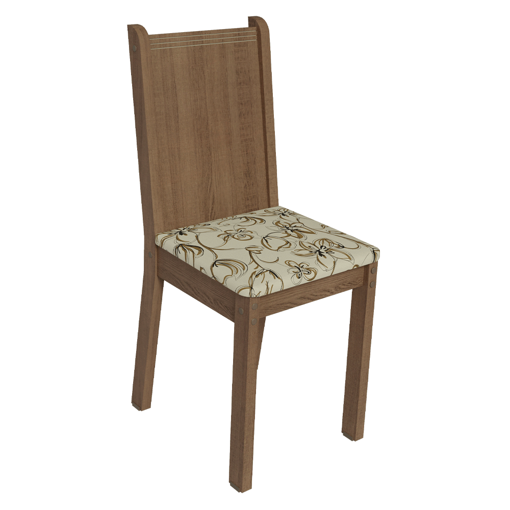 Conjunto Sala de Jantar Avelã Mesa Tampo de Vidro 4 Cadeiras Rustic/Crema/Lírio Bege Madesa