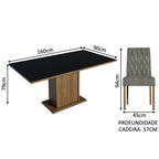 Conjunto Sala de Jantar Mesa Tampo de Madeira 6 Cadeiras Rustic/Preto/Silver Hanna Madesa