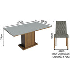 Conjunto Sala de Jantar Mesa Tampo de Madeira 6 Cadeiras Rustic/Cinza/Silver Hanna Madesa