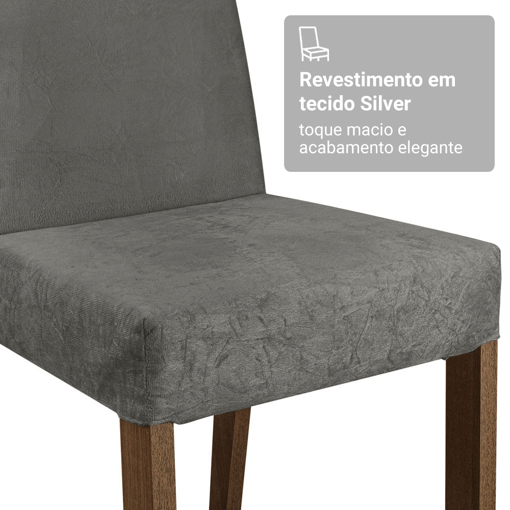 Conjunto Sala de Jantar Mesa Tampo de Vidro 6 Cadeiras Rustic/Preto/Silver Alexis Madesa