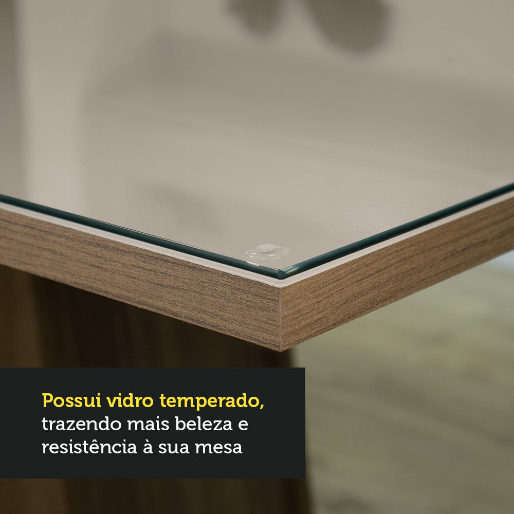 Conjunto Sala de Jantar Mesa Tampo de Vidro 6 Cadeiras Crema/Rustic/Bege Francine Madesa