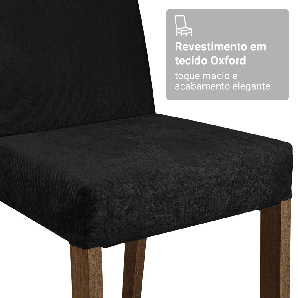 Conjunto Sala de Jantar Mesa Tampo de Vidro 6 Cadeiras Rustic/Preto/Oxford Alexis Madesa