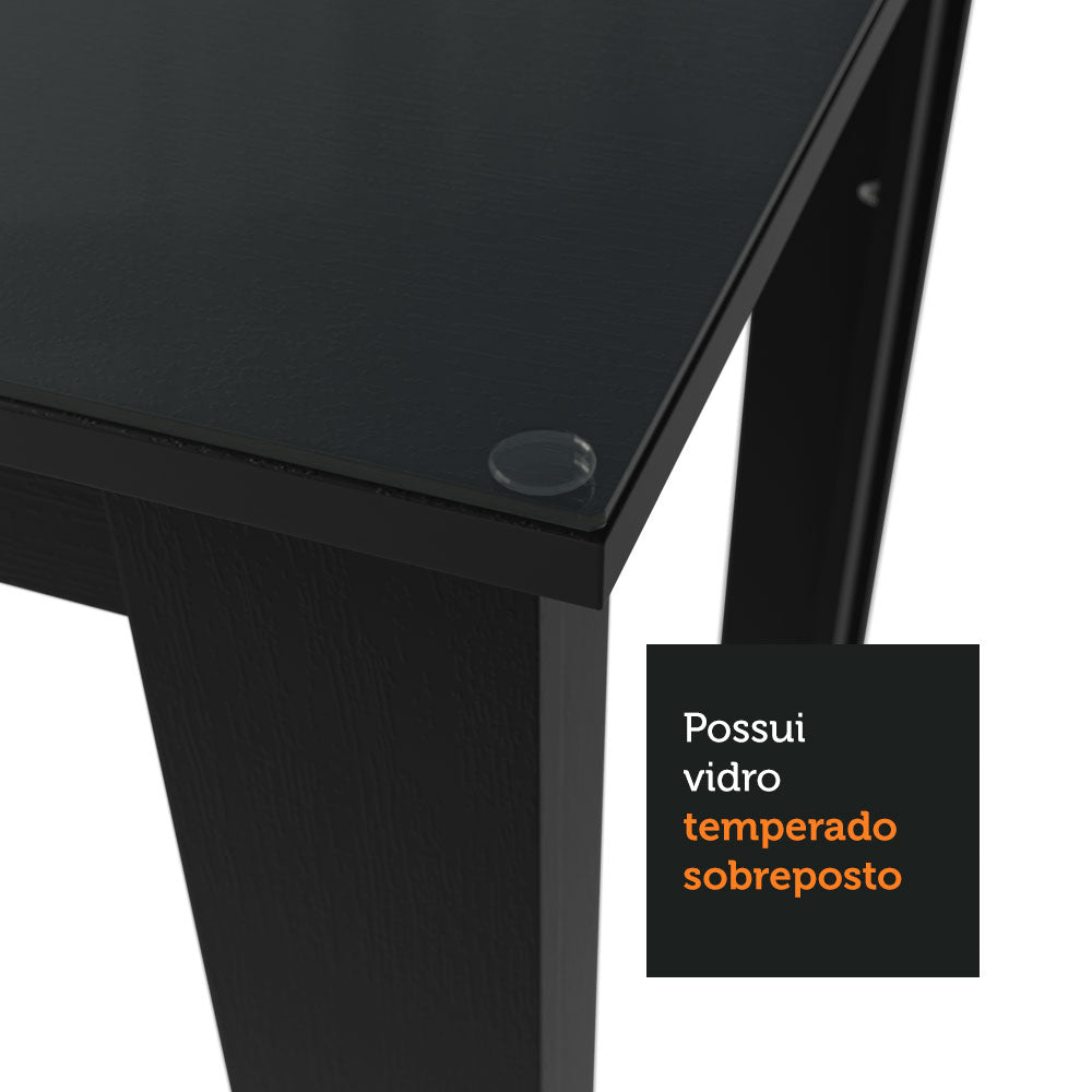 Conjunto Sala de Jantar Mesa Tampo de Vidro 6 Cadeiras Preto/Rustic Zoe Madesa