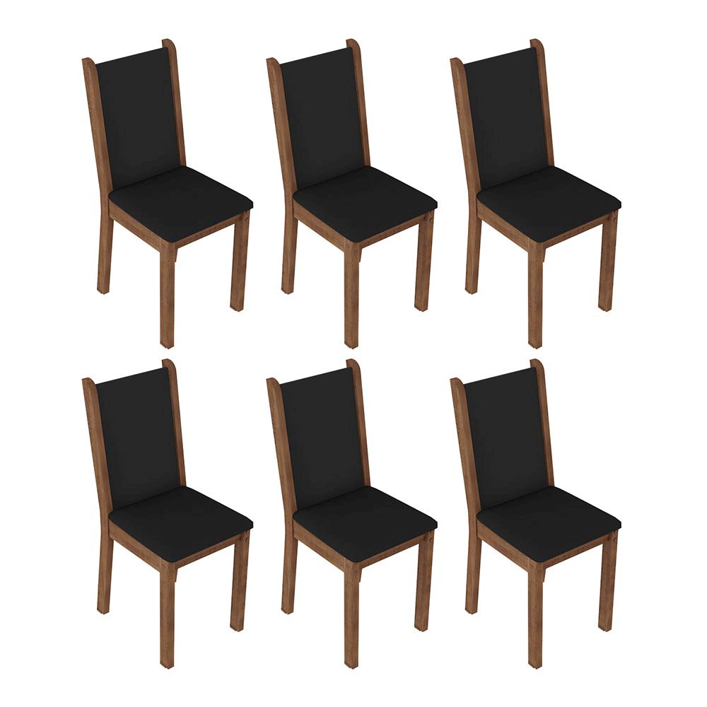 Conjunto Sala de Jantar Mesa Tampo de Vidro 6 Cadeiras Rustic/Preto Viola Madesa