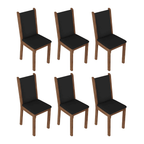 Conjunto Sala de Jantar Mesa Tampo de Vidro 6 Cadeiras Rustic/Preto Viola Madesa