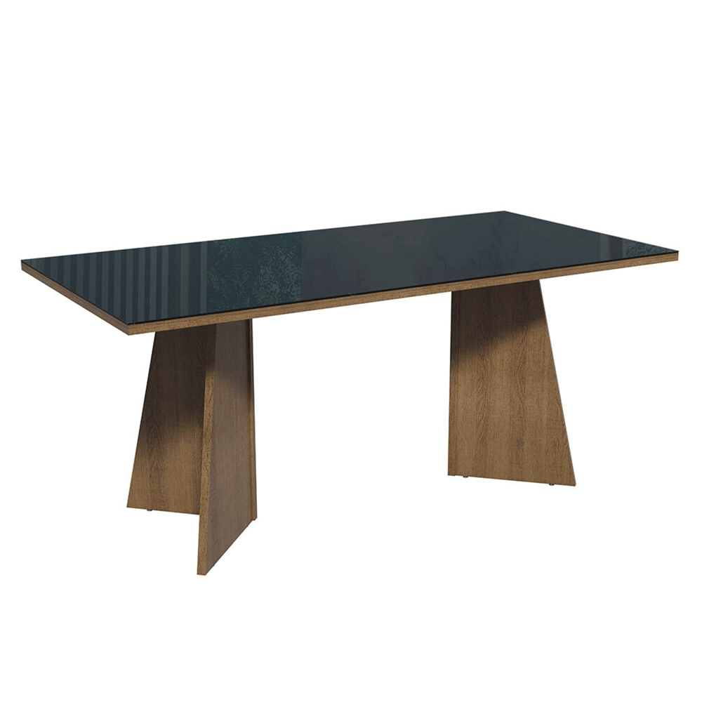 Conjunto Sala de Jantar Tampo de Vidro 6 Cadeiras Rustic/Preto/Oxford Siena Madesa