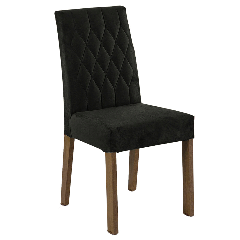Conjunto Sala de Jantar Tampo com Vidro 6 Cadeiras Rustic/Preto/Oxford Dinan Madesa