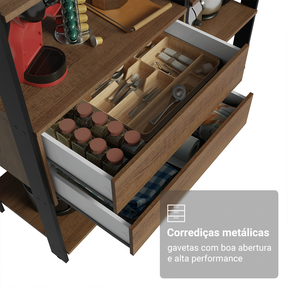 Armário Estante Multiuso Organizador 2 Gavetas 9 Prateleiras 129cm Rustic/Preto Madesa