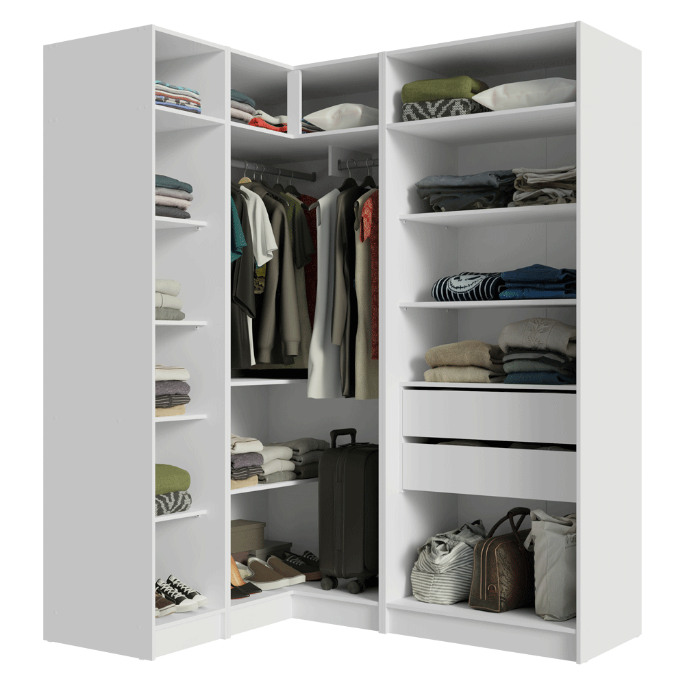 Guarda-Roupa Modulado de Canto 310 cm 5 Portas 2 Gavetas Branco Neo Madesa 01