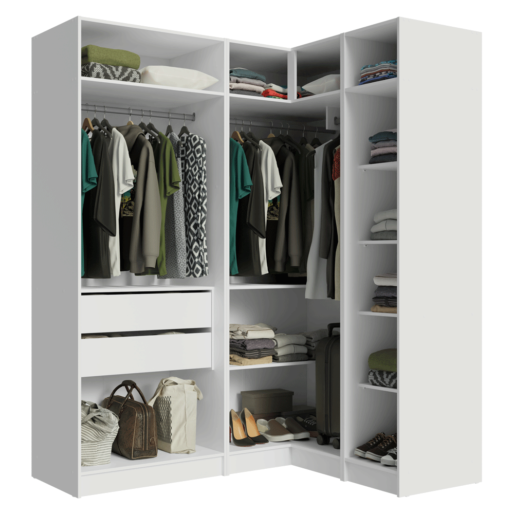 Guarda-Roupa Modulado de Canto 310 cm 5 Portas 2 Gavetas Branco Neo Madesa 02