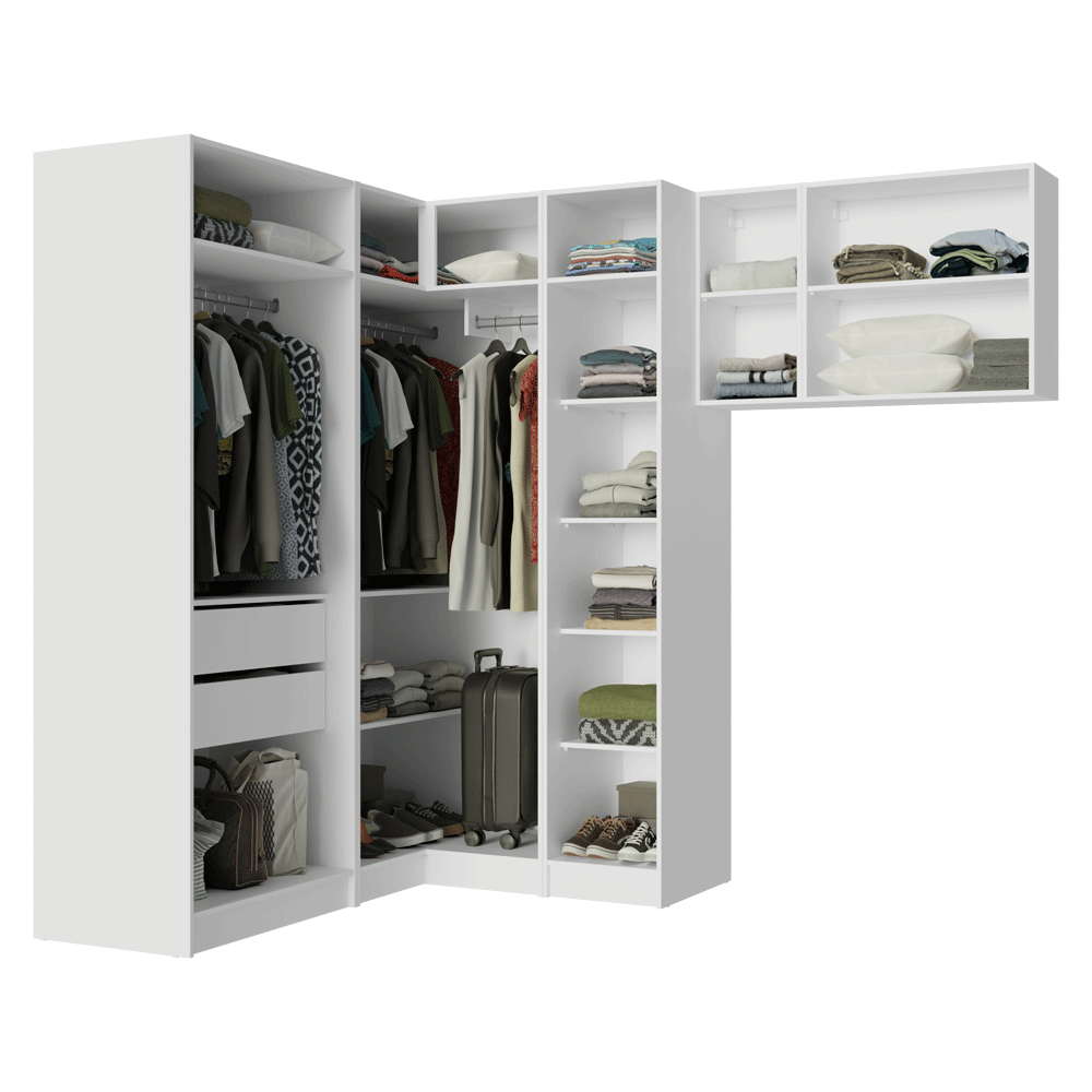 Quarto Completo Solteiro De Canto 415 cm Branco Neo Madesa