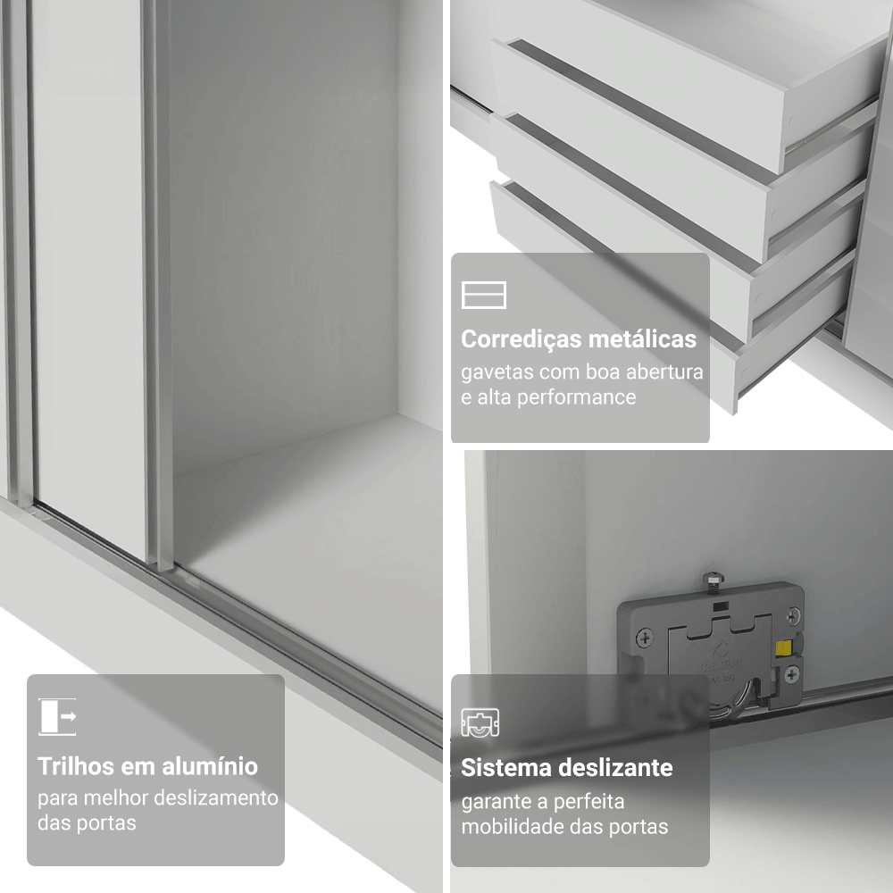Guarda-Roupa Modulado Neo + Guarda-Roupa Royale 3 Portas de Correr de Espelho Branco Madesa