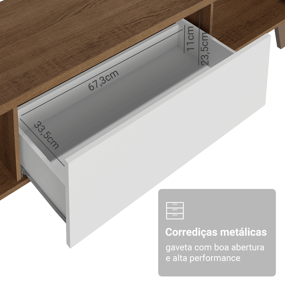 Rack para TV até 80 Polegadas 180 cm 2 Portas 1 Gaveta Rustic/Branco Nilo Madesa