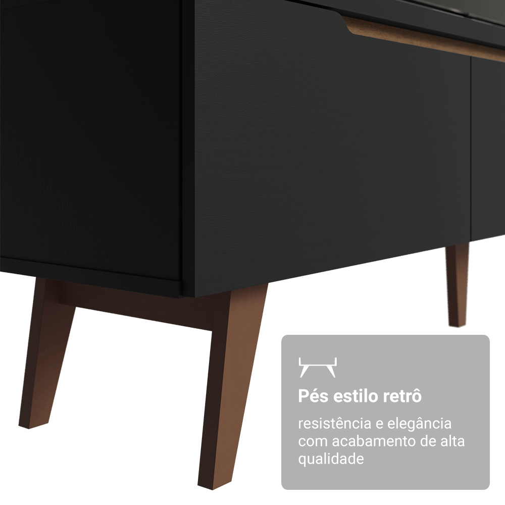 Rack para TV até 80 Polegadas 180cm 2 Portas 1 Gaveta Preto/Rustic Toronto Madesa