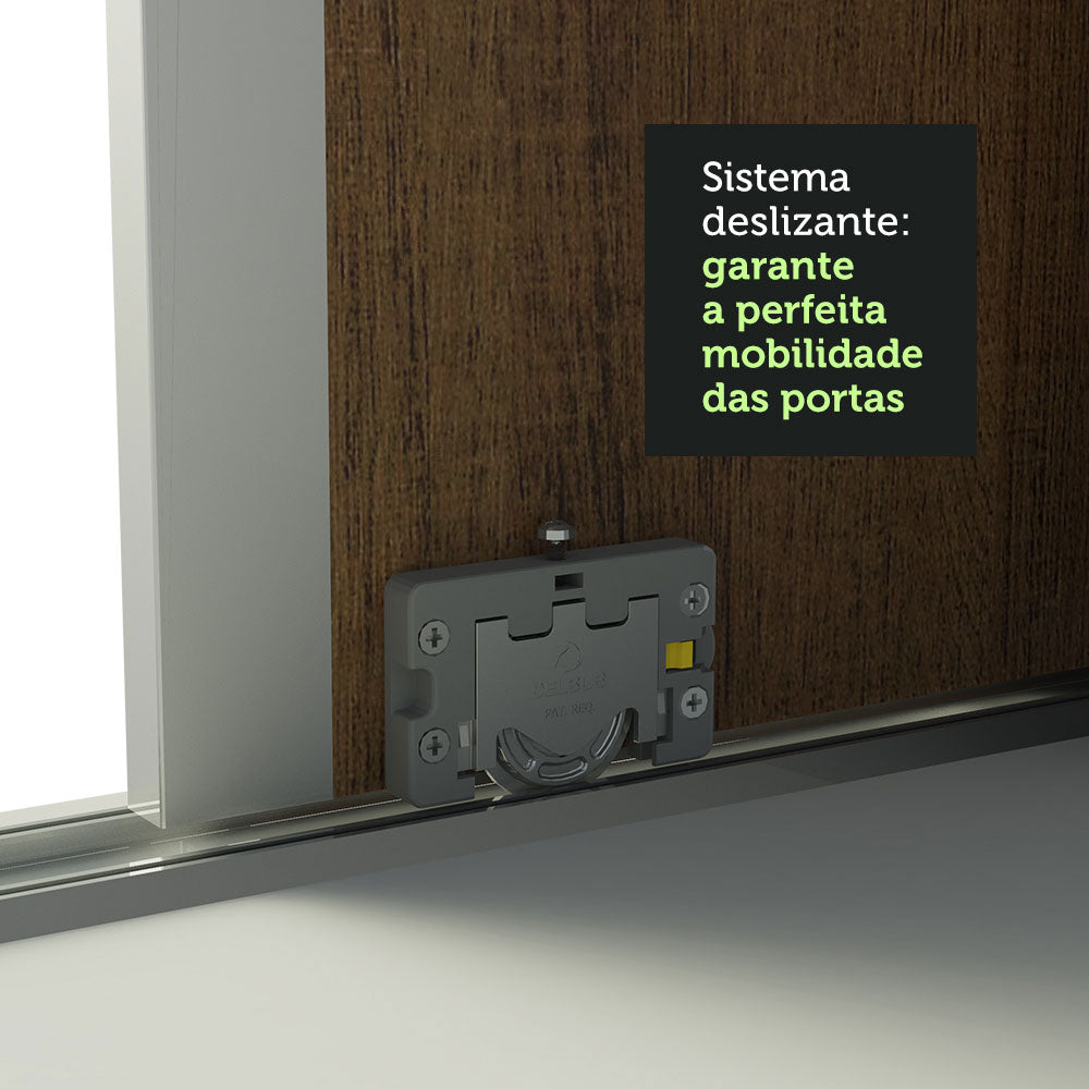 Guarda-Roupa Casal 100% MDF Madesa Zurique 3 Portas de Correr com Espelho Branco/Rustic