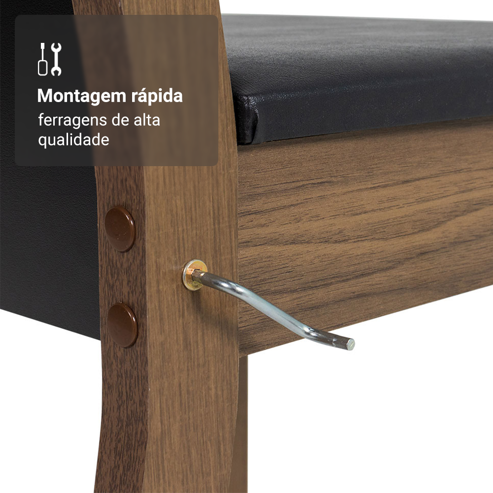 Conjunto Sala de Jantar Tampo de Madeira 4 Cadeiras Rustic/Preto Dover Madesa