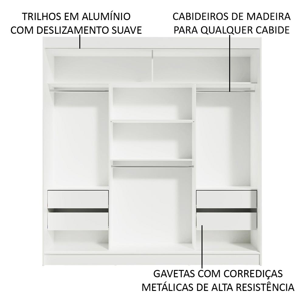 Guarda-Roupa Casal 3 Portas de Correr com Espelho Branco Orion Madesa