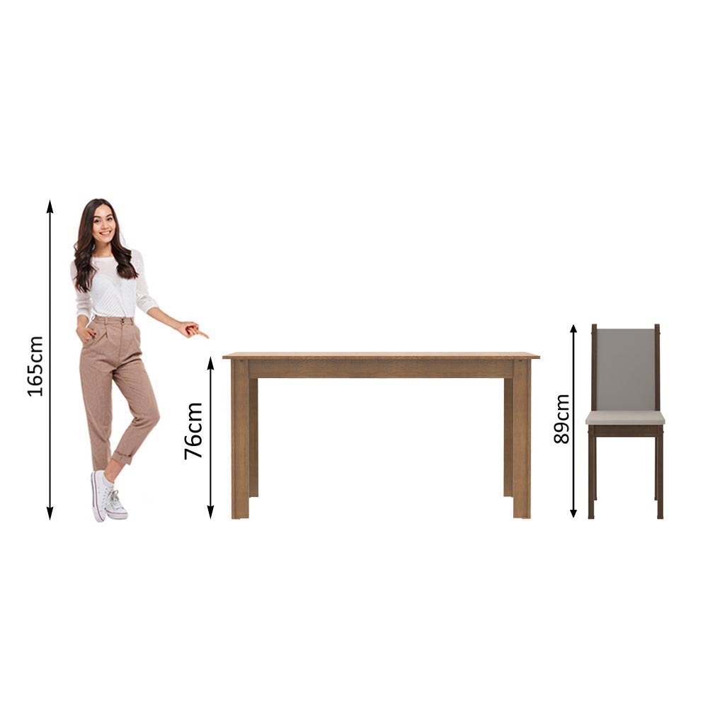 Conjunto Sala de Jantar Madesa Bea Mesa Tampo de Madeira com 4 Cadeiras Rustic/Crema/Sintético Bege