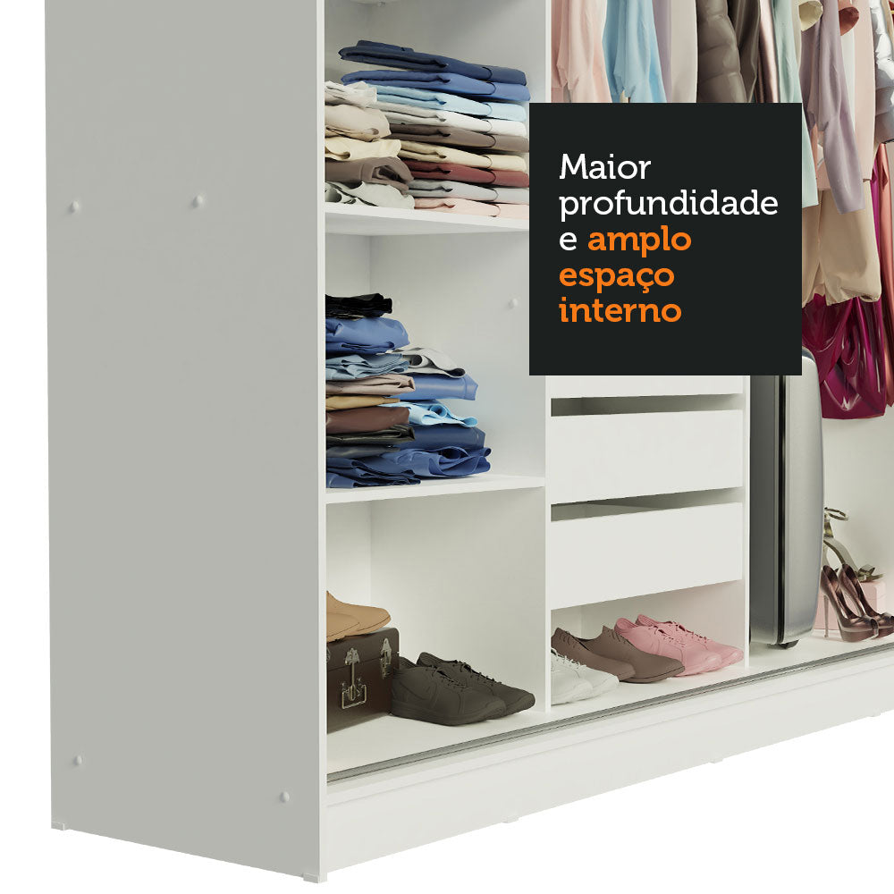 Guarda-Roupa Casal Madesa Kansas 3 Portas de Correr com Espelhos 3 Gavetas Branco