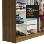 Guarda-Roupa Casal Madesa Kansas 3 Portas de Correr com Espelho 3 Gavetas Rustic/Branco