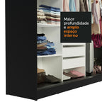 Guarda-Roupa Casal Madesa Austin 4 Portas de Correr de Espelho 3 Gavetas Preto/Branco