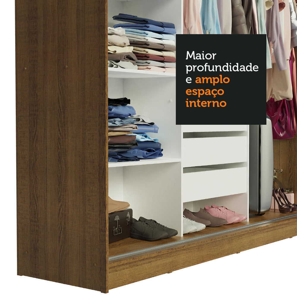 Guarda-Roupa Casal Madesa Austin 4 Portas de Correr de Espelho 3 Gavetas Rustic/Preto