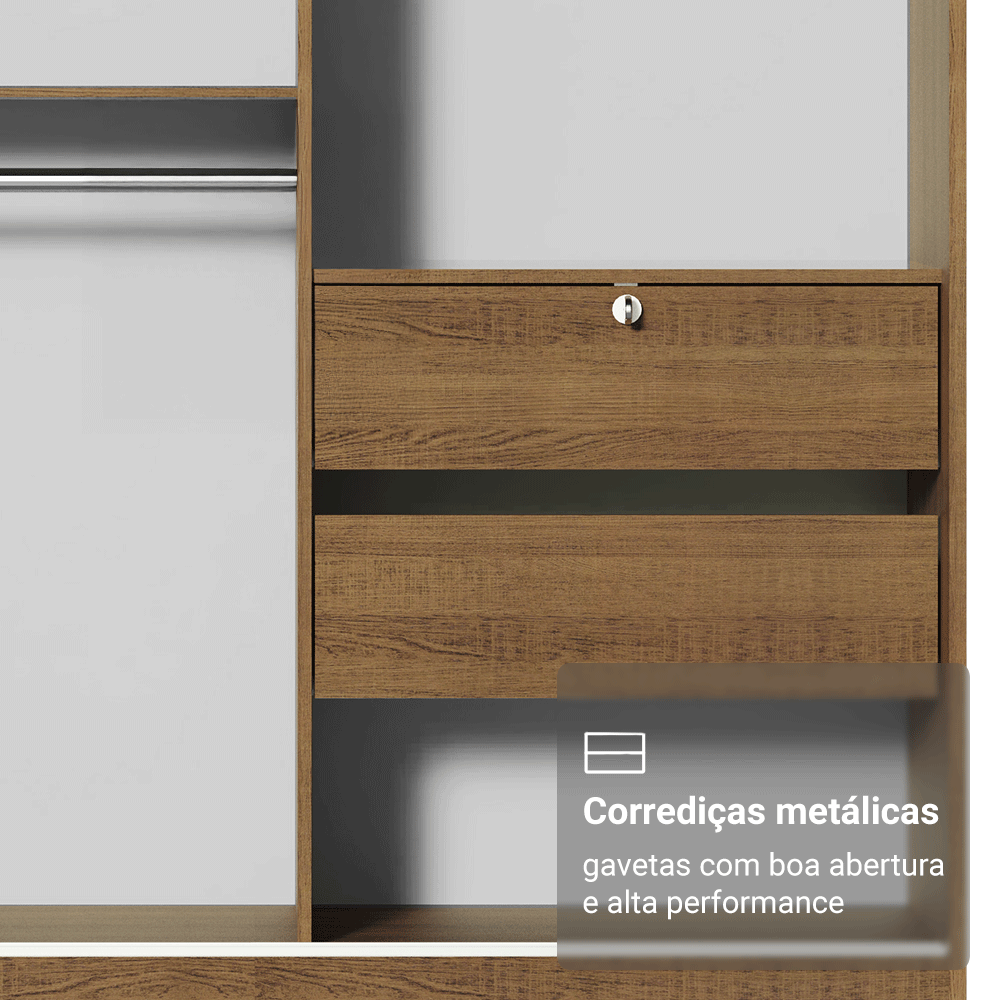 Guarda-Roupa Solteiro Madesa Luke 2 Portas de Correr de Madeira com Pés Rustic