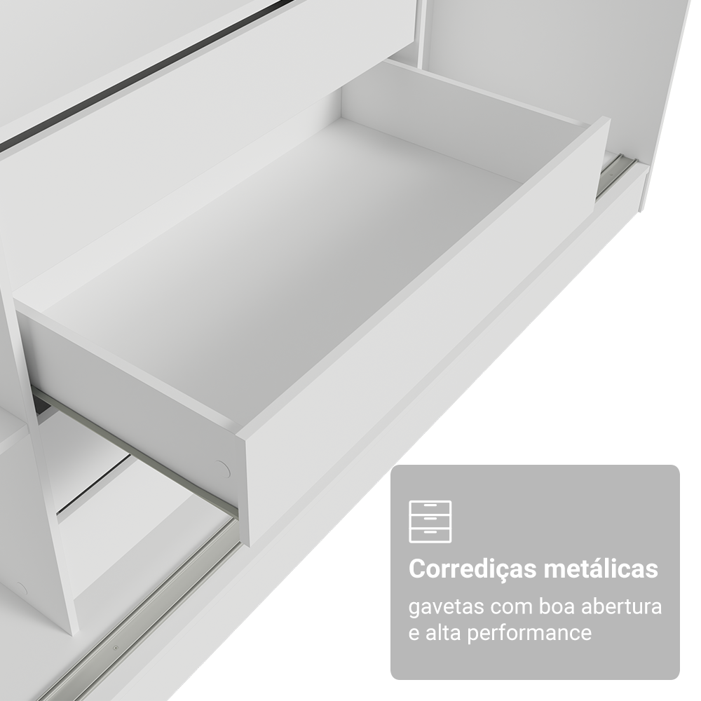 Guarda-Roupa Casal 100% MDF Madesa Royale 3 Portas de Correr Branco/Rustic