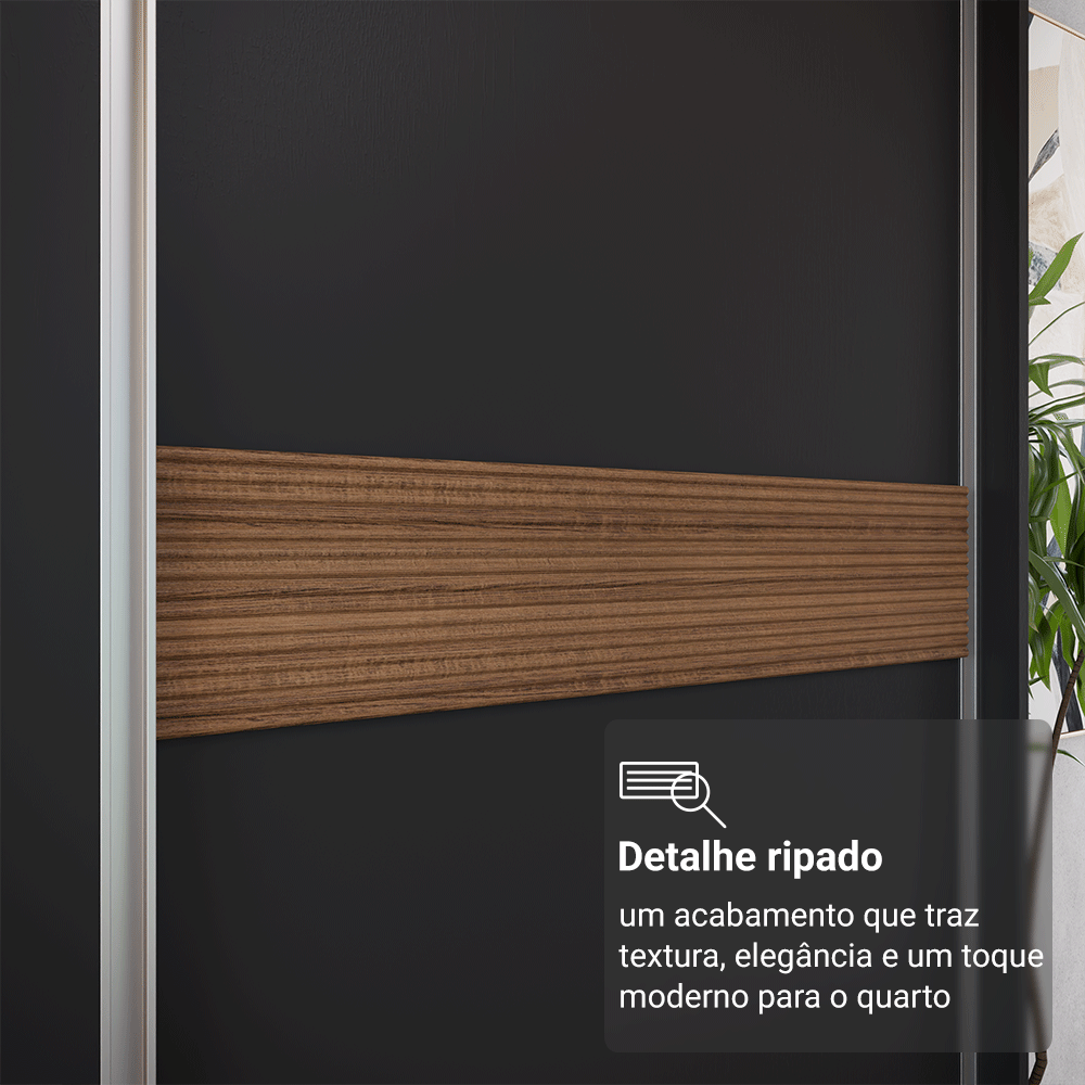 Guarda-Roupa Casal 100% MDF 3 Portas Preto Malta Madesa