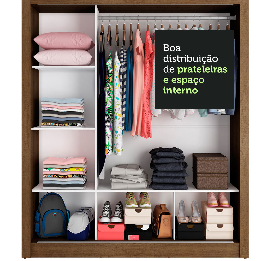 Guarda-Roupa Casal Madesa Mônaco 3 Portas de Correr com Espelho Rustic