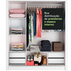 Guarda-Roupa Casal Madesa Lyon Plus 3 Portas de Correr com Espelho 4 Gavetas Branco/Preto