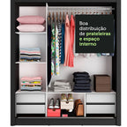 Guarda-Roupa Casal Madesa Lyon Plus 3 Portas de Correr de Espelho 4 Gavetas Preto