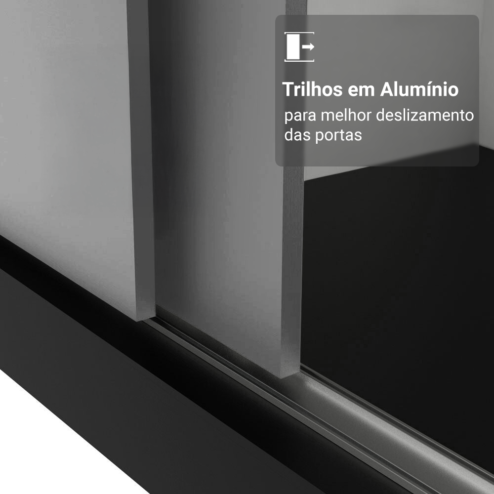Guarda-Roupa Casal Madesa Mônaco 3 Portas de Correr com Espelhos Preto/Cinza