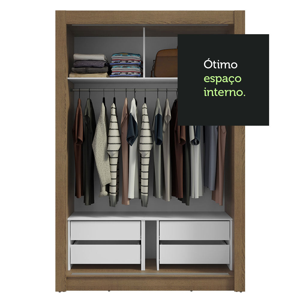 Guarda-Roupa Solteiro Madesa Dallas Plus 2 Portas de Correr com Espelho 4 Gavetas Rustic/Branco