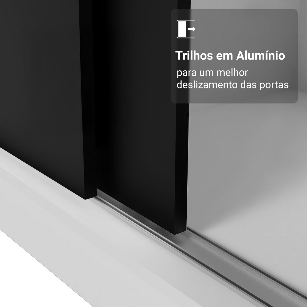 Guarda-Roupa Solteiro Madesa Denver 2 Portas de Correr com Espelho Branco/Preto