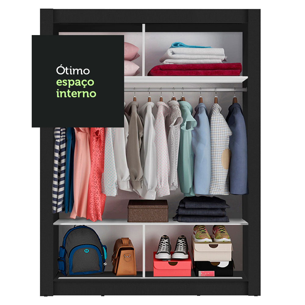 Guarda-Roupa Solteiro Madesa Denver 2 Portas de Correr Preto/Branco