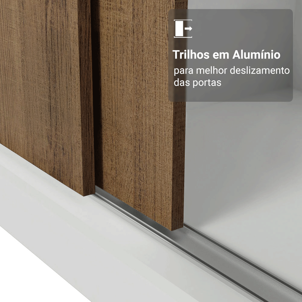 Guarda-Roupa Solteiro Madesa Denver 2 Portas de Correr Branco/Rustic