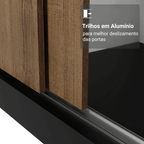 Guarda-Roupa Solteiro Madesa Denver 2 Portas de Correr com Espelho Preto/Rustic