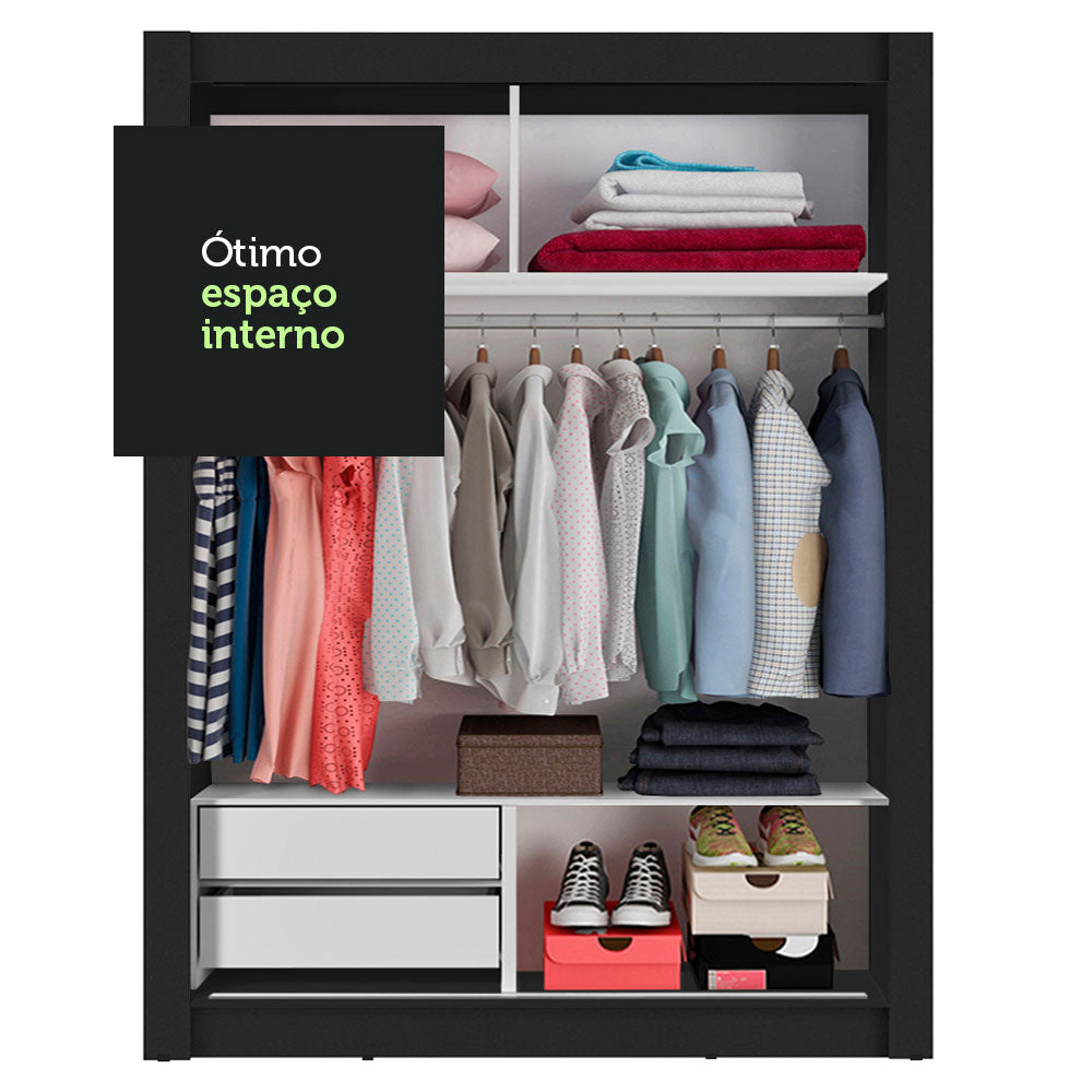 Guarda-Roupa Solteiro Madesa Dallas 2 Portas de Correr 2 Gavetas Preto/Rustic