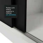 Guarda-Roupa Casal Madesa Reno 3 Portas de Correr com Espelho Branco/Preto