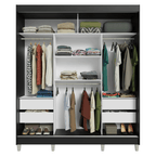 Guarda-Roupa Casal com Pés 3 Portas de Correr Preto/Branco Reno Madesa