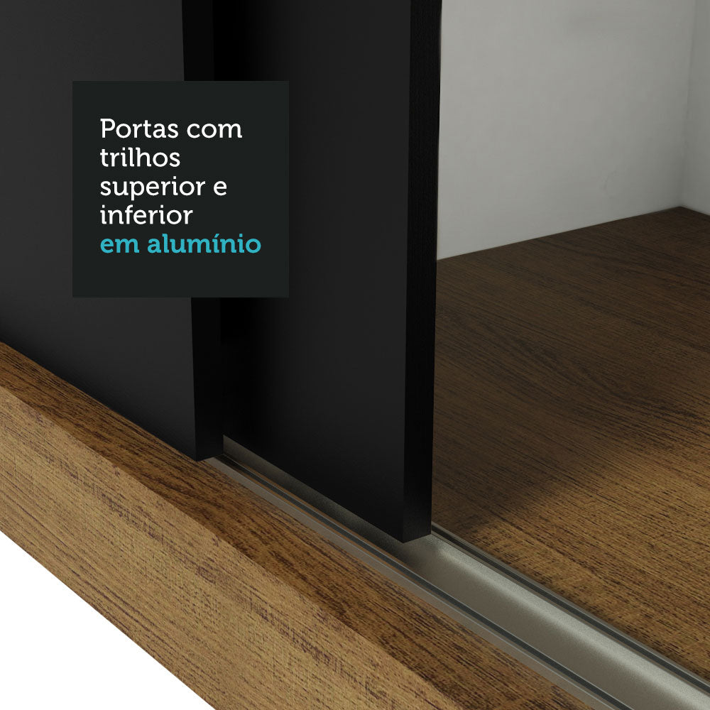 Guarda-Roupa Casal Madesa Reno 3 Portas de Correr com Espelhos Rustic/Preto
