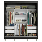 Guarda-Roupa Casal com Pés 3 Portas de Correr com Espelhos Preto Reno Madesa