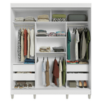 Guarda-Roupa Casal com Pés 3 Portas de Correr com Espelhos Branco/Rustic Reno Madesa