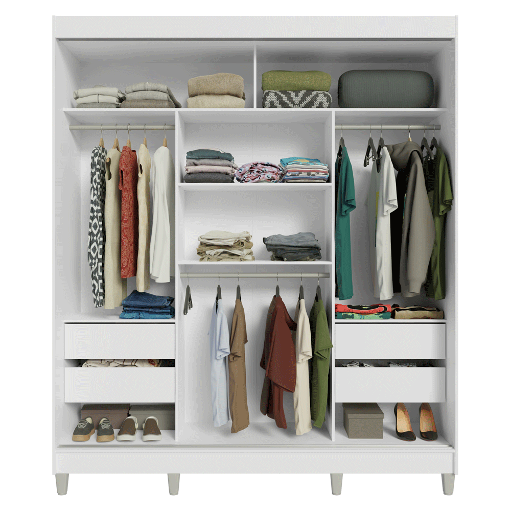 Guarda-Roupa Casal com Pés 3 Portas de Correr Branco/Rustic Reno Madesa