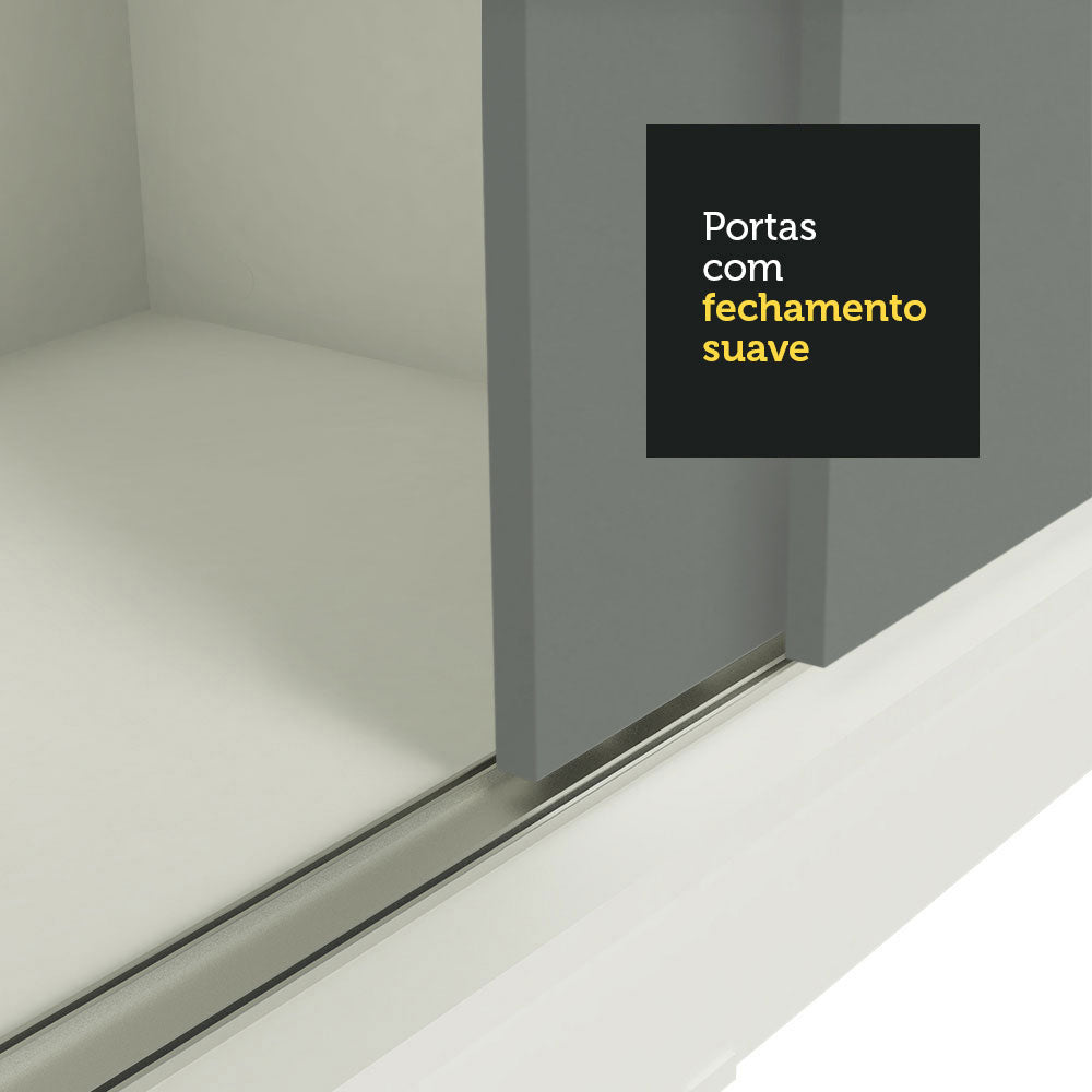 Guarda-Roupa Casal Madesa Reno 3 Portas de Correr com Espelhos Branco/Cinza