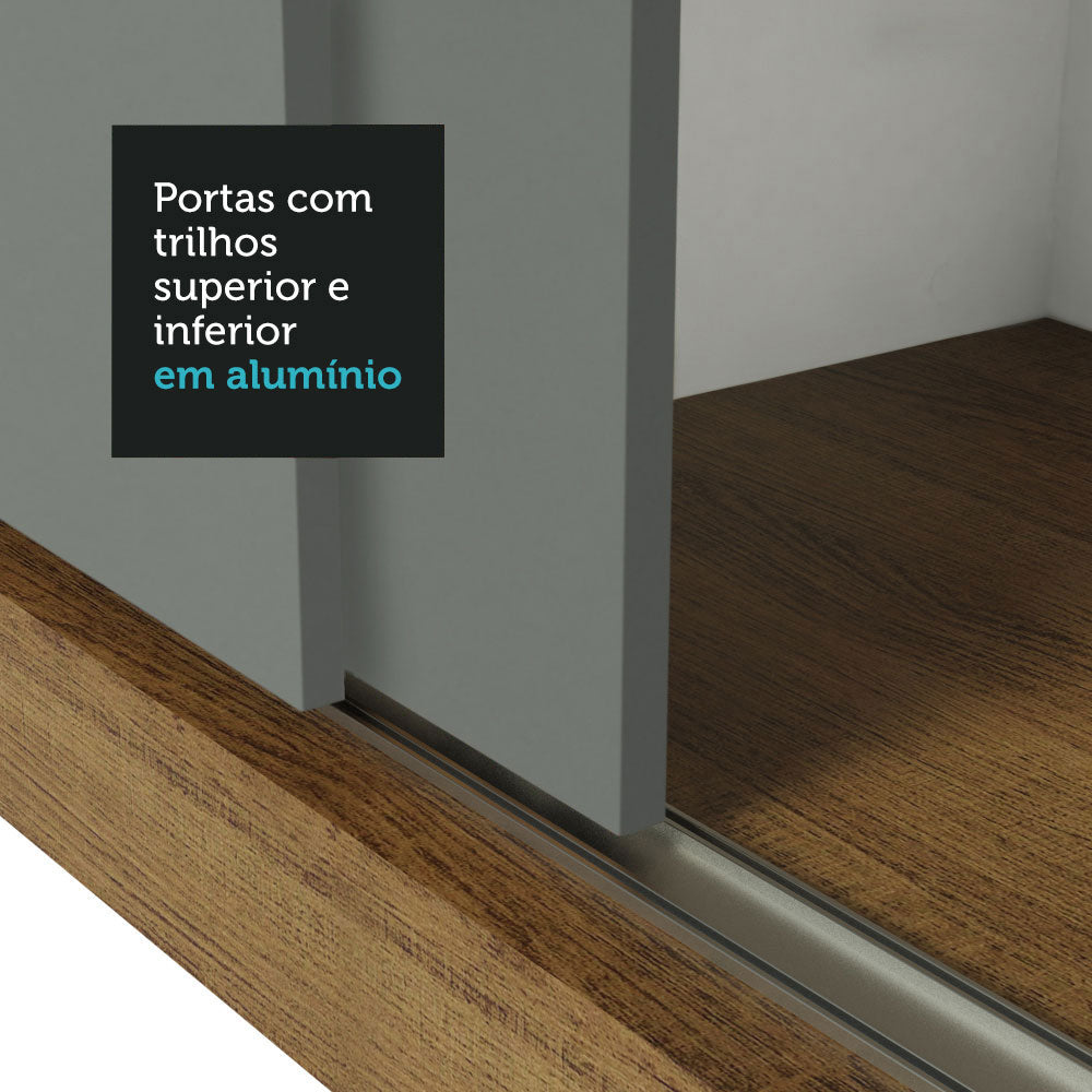 Guarda-Roupa Casal Madesa Reno 3 Portas de Correr com Espelhos Rustic/Cinza